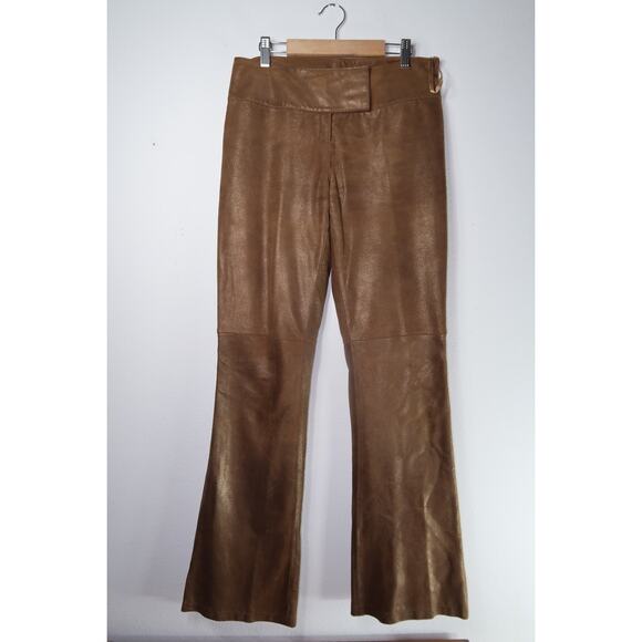 vintage Cache brown bronze gold leather pant suit y2k quiet luxury small - Picture 7 of 11